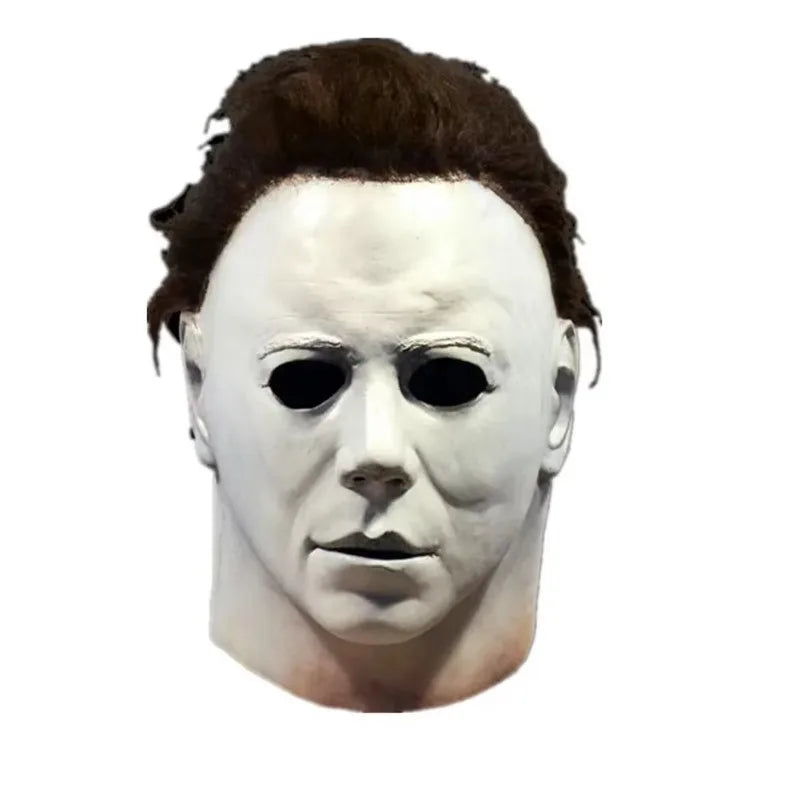 Halloween Michael Myers Mask Scary Killer Full Head Mask Creepy Fire Burn Scar Latex Face Mask Cosplay Costume Party Props Knife