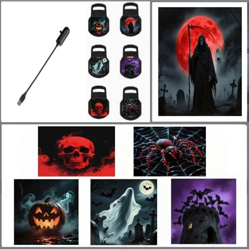 Halloween Decorations 360° Rotatable Skull Led Night Light With Interchangeable Projection Pattern Usb Powered Halloween Product