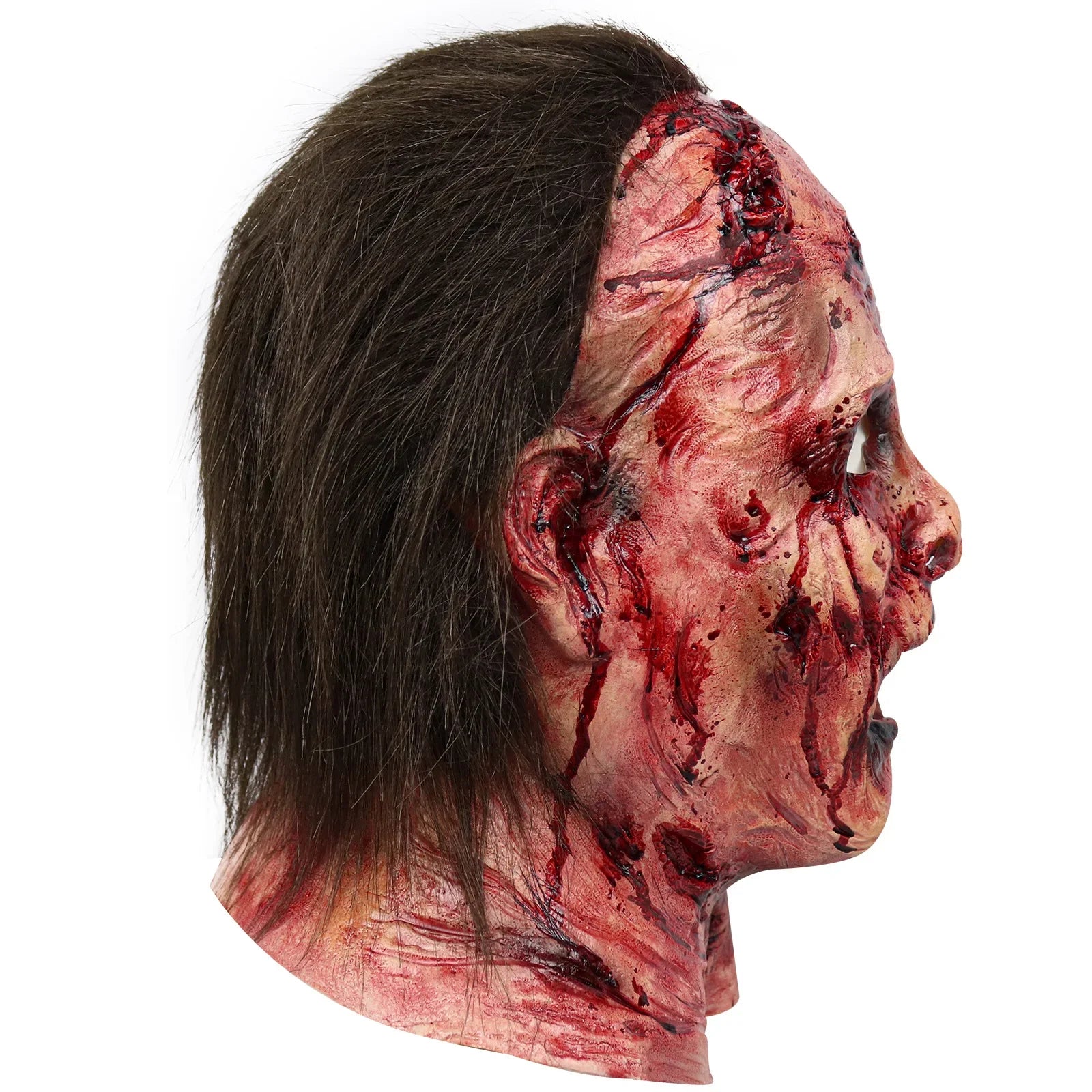 Halloween Michael Myers Mask Scary Killer Full Head Mask Creepy Fire Burn Scar Latex Face Mask Cosplay Costume Party Props Knife