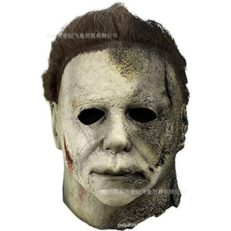 Halloween Michael Myers Mask Scary Killer Full Head Mask Creepy Fire Burn Scar Latex Face Mask Cosplay Costume Party Props Knife