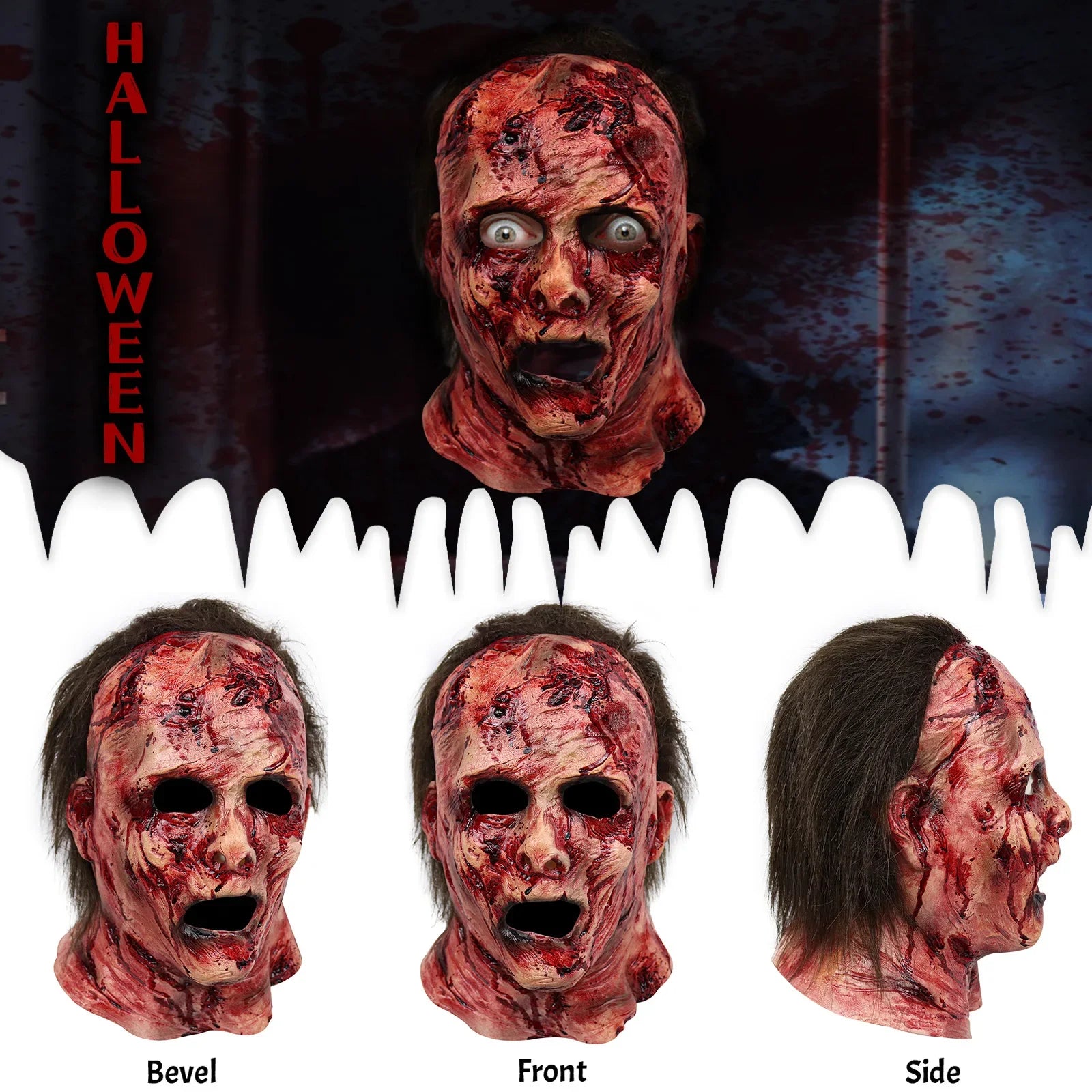 Halloween Michael Myers Mask Scary Killer Full Head Mask Creepy Fire Burn Scar Latex Face Mask Cosplay Costume Party Props Knife