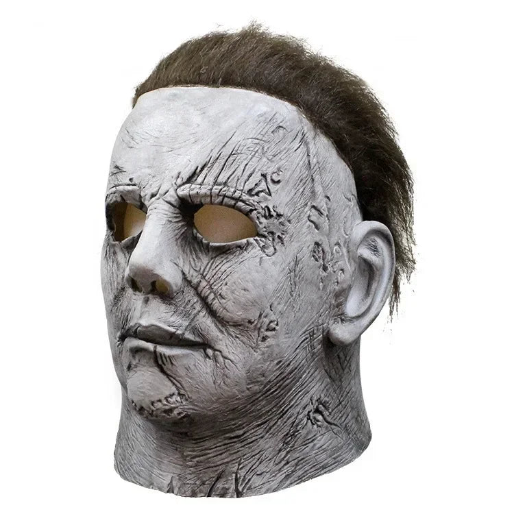 Halloween Michael Myers Mask Scary Killer Full Head Mask Creepy Fire Burn Scar Latex Face Mask Cosplay Costume Party Props Knife
