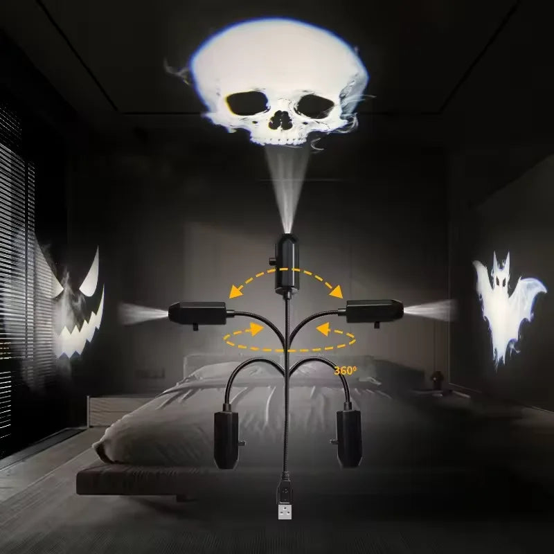Halloween Decorations 360° Rotatable Skull Led Night Light With Interchangeable Projection Pattern Usb Powered Halloween Product