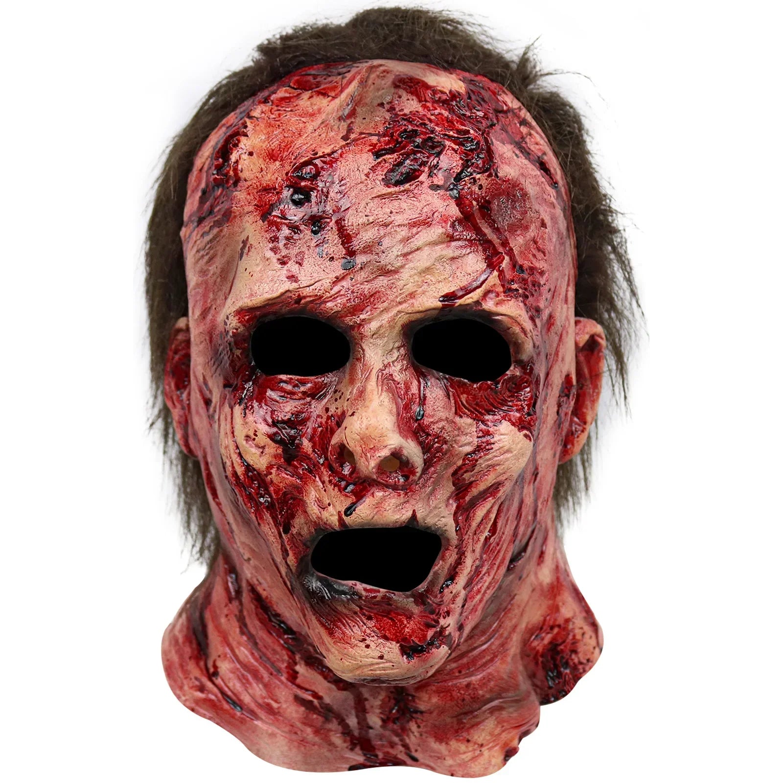 Halloween Michael Myers Mask Scary Killer Full Head Mask Creepy Fire Burn Scar Latex Face Mask Cosplay Costume Party Props Knife