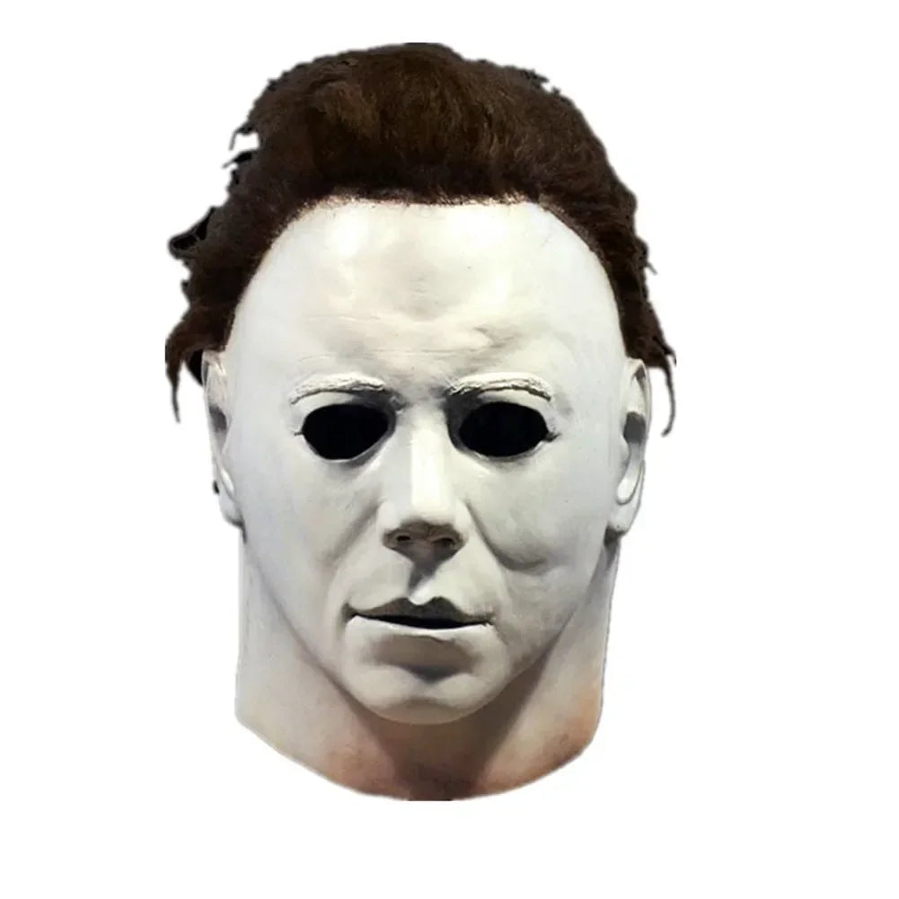Halloween Michael Myers Mask Scary Killer Full Head Mask Creepy Fire Burn Scar Latex Face Mask Cosplay Costume Party Props Knife