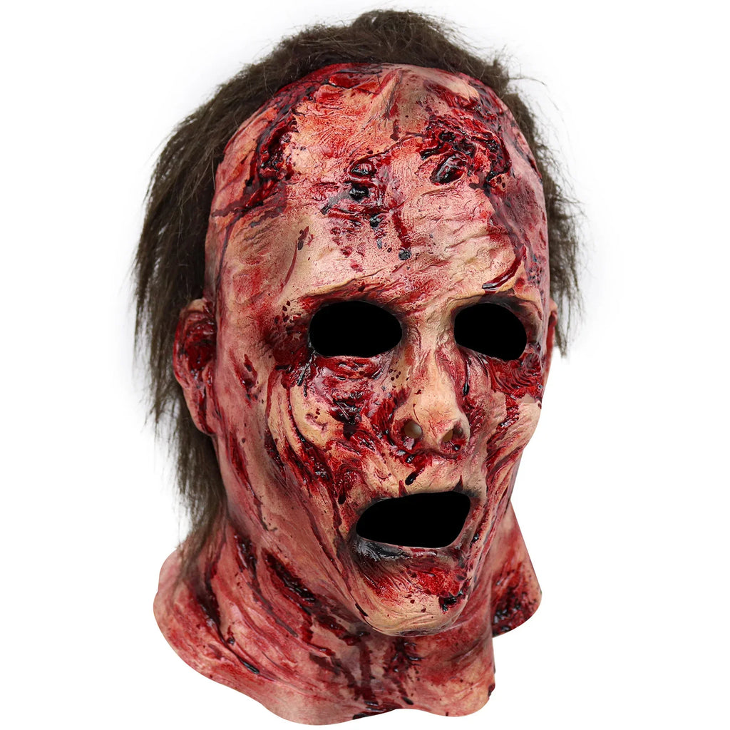 Halloween Michael Myers Mask Scary Killer Full Head Mask Creepy Fire Burn Scar Latex Face Mask Cosplay Costume Party Props Knife