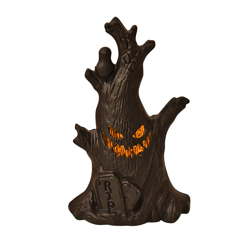 Halloween Decorations LED Ghost Lantern Candle Lights Stump Lanterns Holiday Ambience Ornaments Horror Decoration