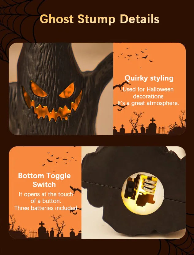 Halloween Decorations LED Ghost Lantern Candle Lights Stump Lanterns Holiday Ambience Ornaments Horror Decoration