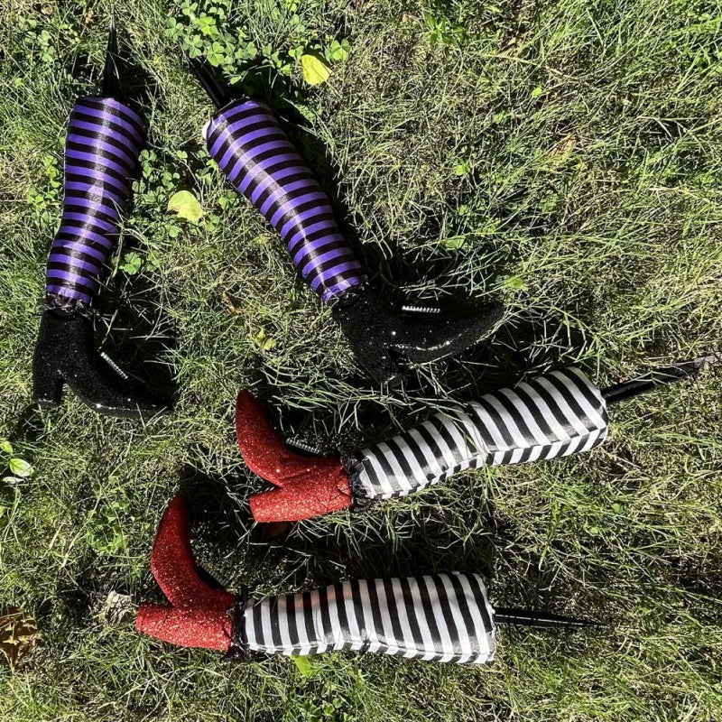 2pcs Halloween Evil Witch Legs Props Upside Down Wizard Feet with Boot Stake Ornament Decoration for Front Yard Lawn 2024